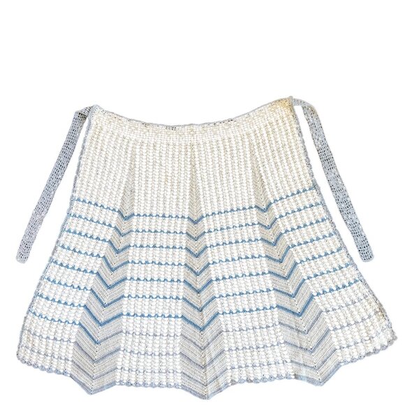 Vintage Hand-Crocheted Crochet Half Apron Blue & White Chevron Pattern - Picture 8 of 11